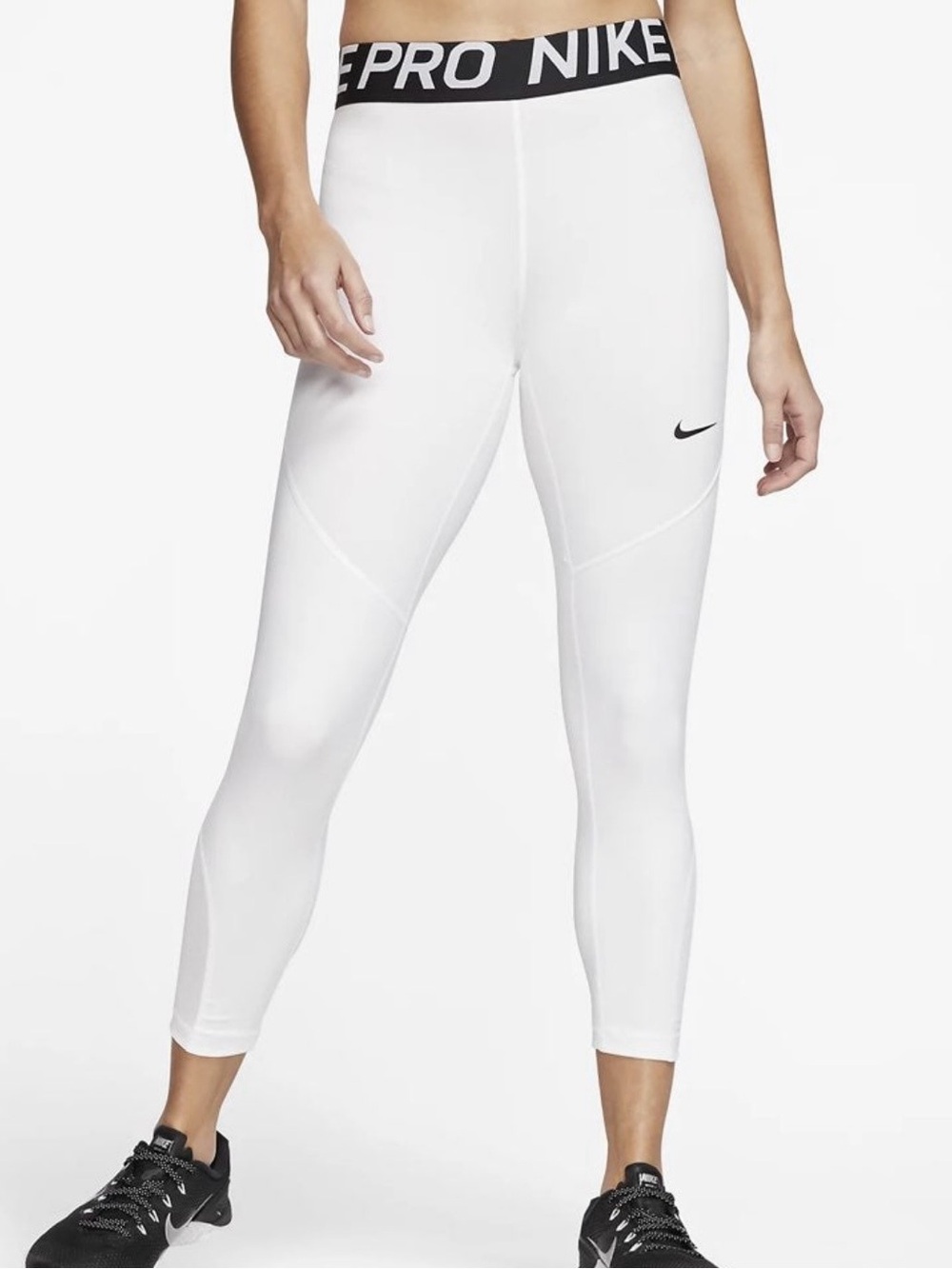 Women’s Small Nike training White Leggings Black swoosh logo, Branded Waistband